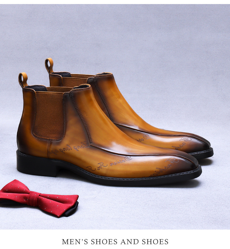 Giày Chelsea Boot nam cổ cao da bò thật phong cách công sở — Màu nâu, Màu đen, Màu cà phê