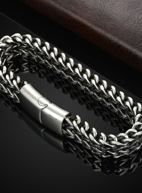 磁吸扣网格编织双排正反钛钢古巴手链个性百搭嘻哈霸气潮男士饰品