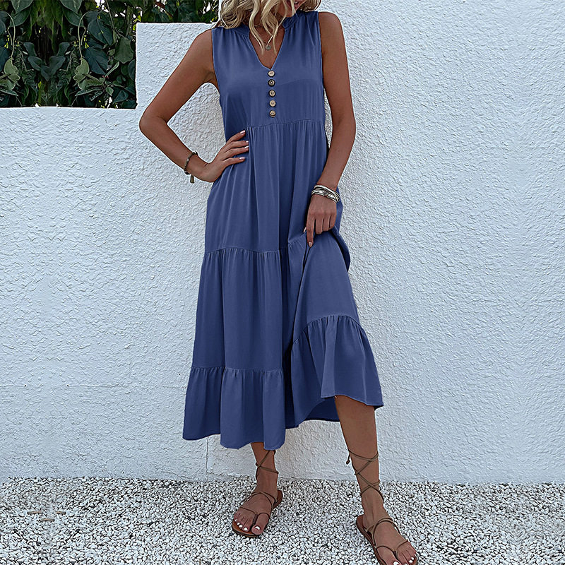Summer Casual Sleeveless Dress Loose Fit Solid Color Comfortable Fabric Perfect for Everyday Wear Wholesale