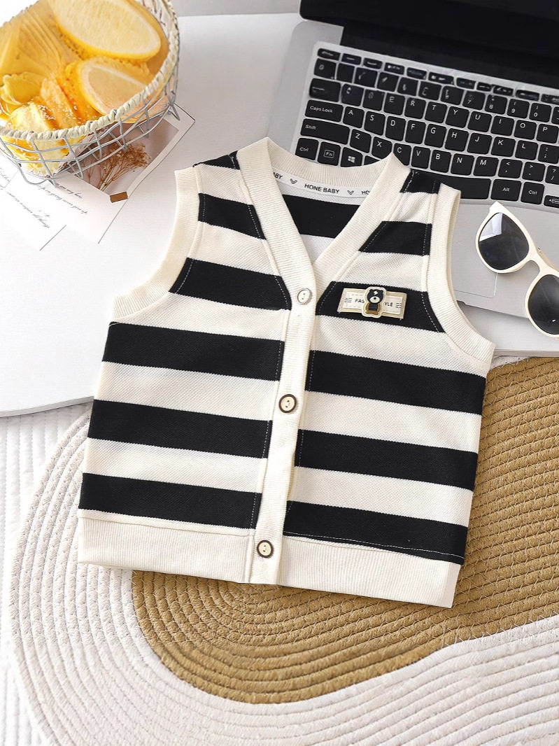 Boys & Girls Baby Striped Classic Versatile Vest, New Spring & Autumn Korean Style Stylish Waistcoat