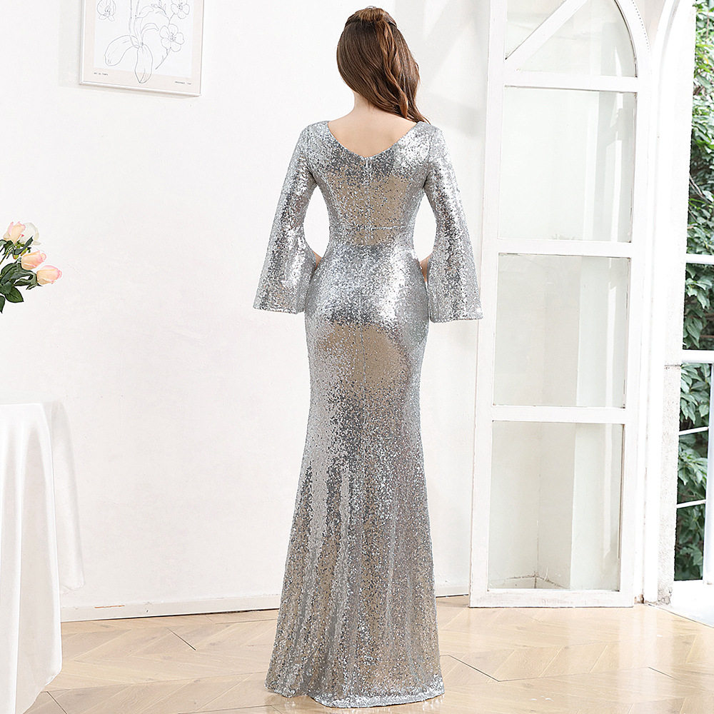 2024晚礼服女贵气质名媛晚宴会档法式端亮片修身年会鱼尾连衣裙