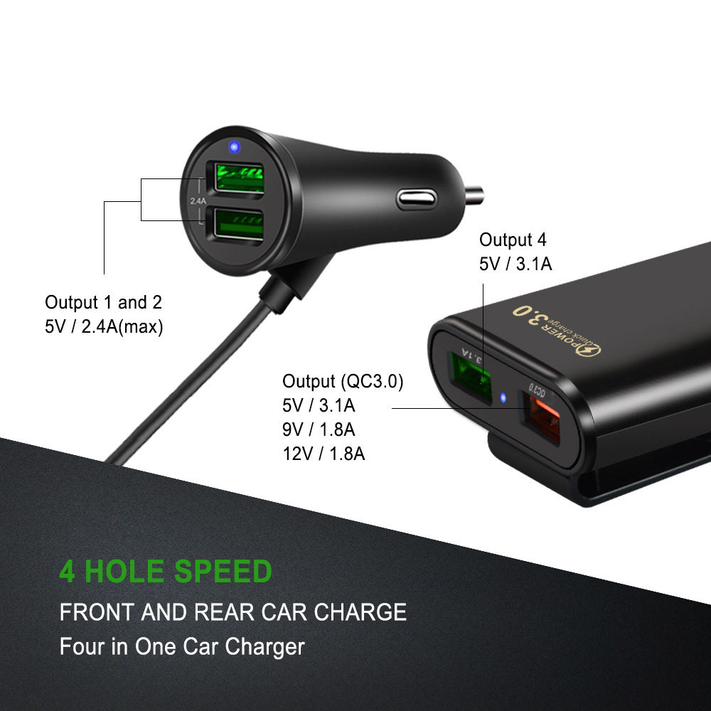 QC3.0 four-port car charger fast car charger fast charger qc3.0 flash charger new rear seat charger 4USB