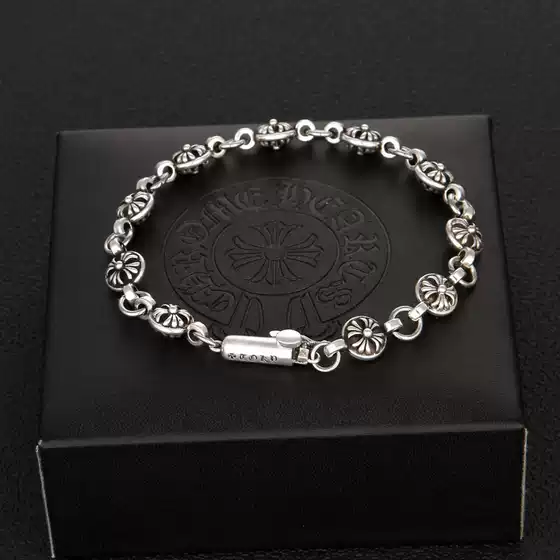 ch Crown Xingtai Silver Retro Switch Carved Bracelet Personalized European and American Classic Hip-hop Punk Style Couple Bracelet