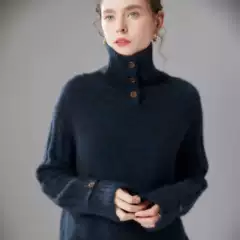 Conbaolai Yarn ~75% Cashmere 25% Mulberry Silk Turtleneck Loose Heavy Knit Sweater for Women