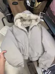 American-Style Cleanfit Furry Hooded Jacket Cotton Coat for Men and Women, Winter Thickened Short Workwear Jacket