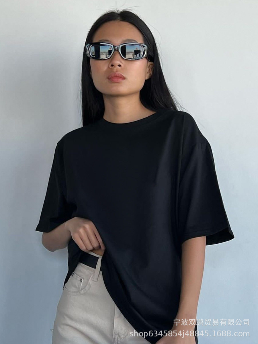 Womens Loose Fit Solid Color Short Sleeve Cotton T Shirt Casual Style Versatile Comfortable Wholesale Available
