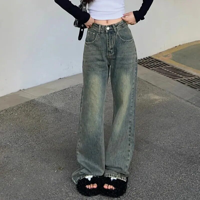 High Waisted Vintage Straight Leg Jeans for Women Slim Fit Floor Length Relaxed Style Autumn Fashion Wholesale