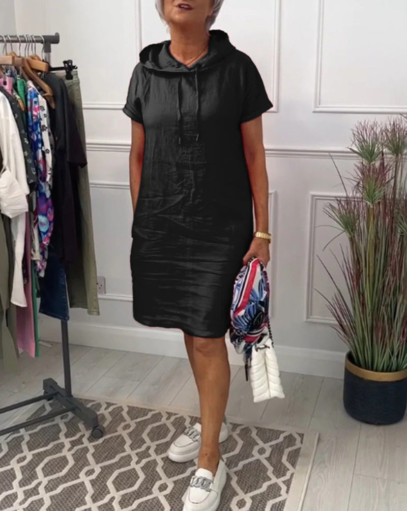 Casual Solid Color Short Sleeve Hooded Dress for Women Summer Collection Comfortable Everyday Wear Wholesale Available