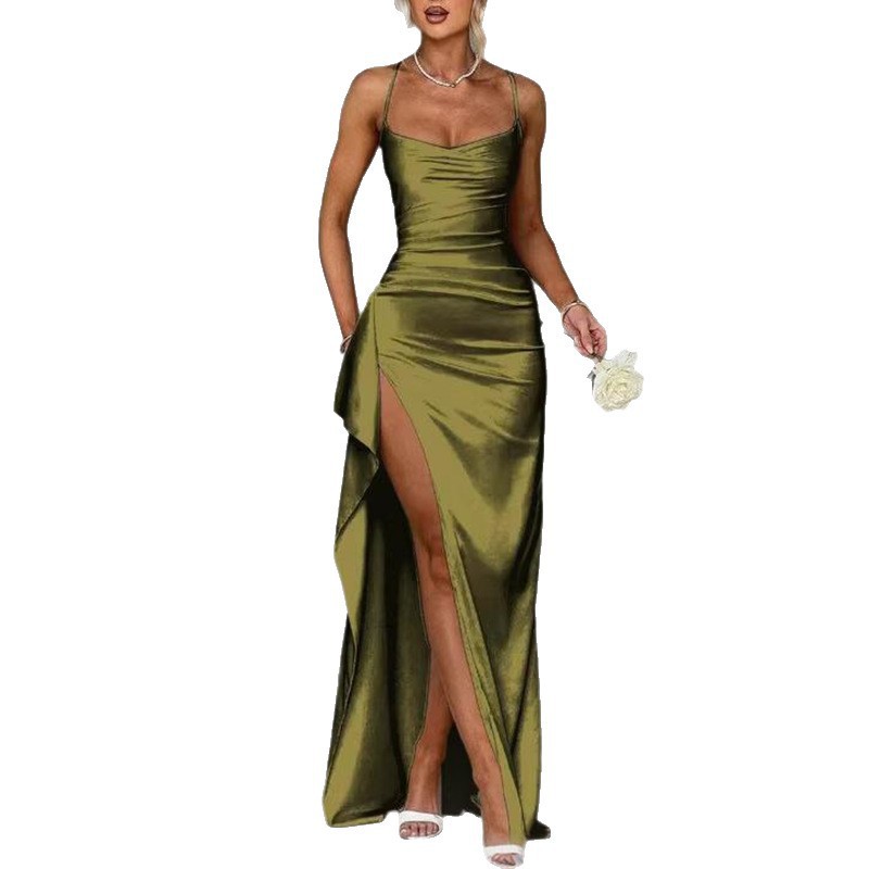 Elegant Solid Color Split Hem Cami Dress Spring Collection Fashionable Womens Apparel Wholesale Available
