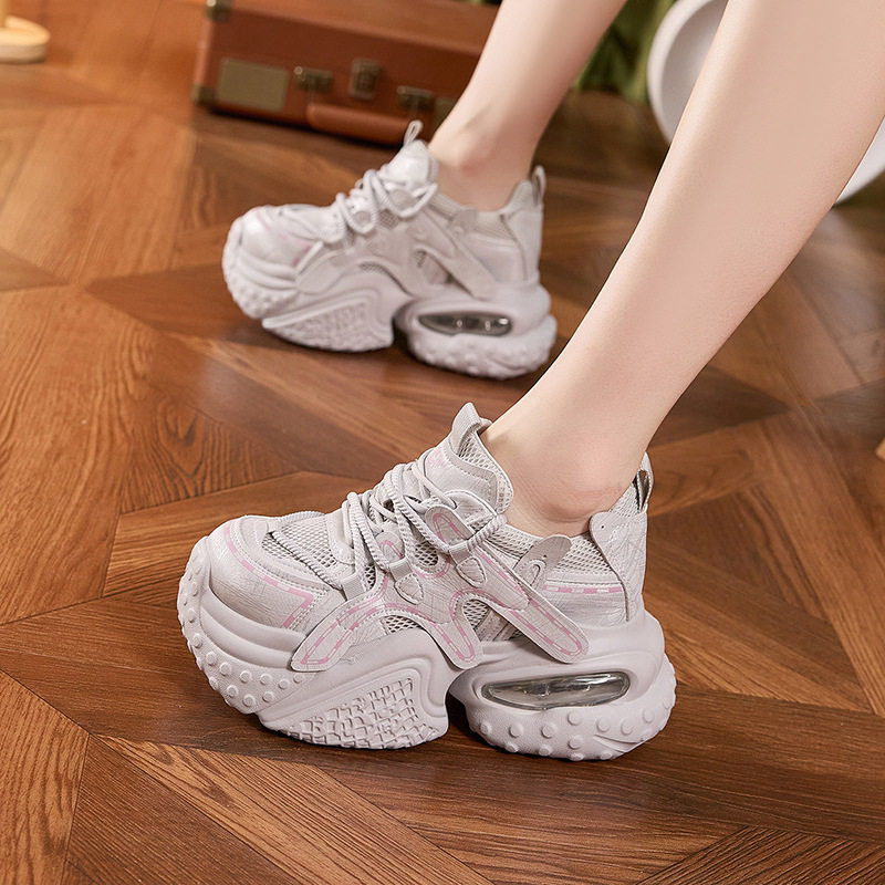 Giày sneaker nữ đế dày chunky lưới thoáng khí tăng chiều cao — Xanh dương, Trắng, Xám bạc, Xanh neon