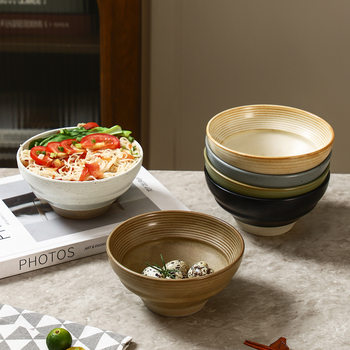 Japanese Stoneware Rice Bowl Ceramic Soup Bowl Commercial Creative Tableware Wholesale Household Eating Bowl Retro Snack Dessert Bowl
