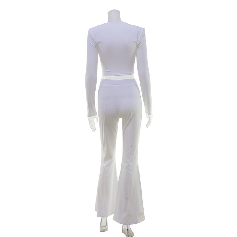 Fashion Womens Suit Set Elegant Solid Color Slim Fit Long Sleeve Top and Trousers Perfect for Casual or Business