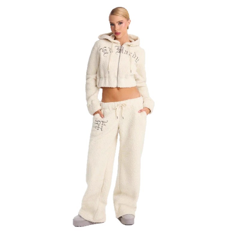 Womens Plush Hoodie Tracksuit Embroidered Zipper Pockets Casual Style Perfect for Everyday Wear Wholesale Available