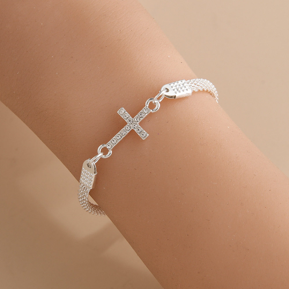 European and American AliExpress Foreign Trade Jewelry Beach Bracelet Exotic Style Full Diamond Cross Bracelet European and American Women's Bracelet