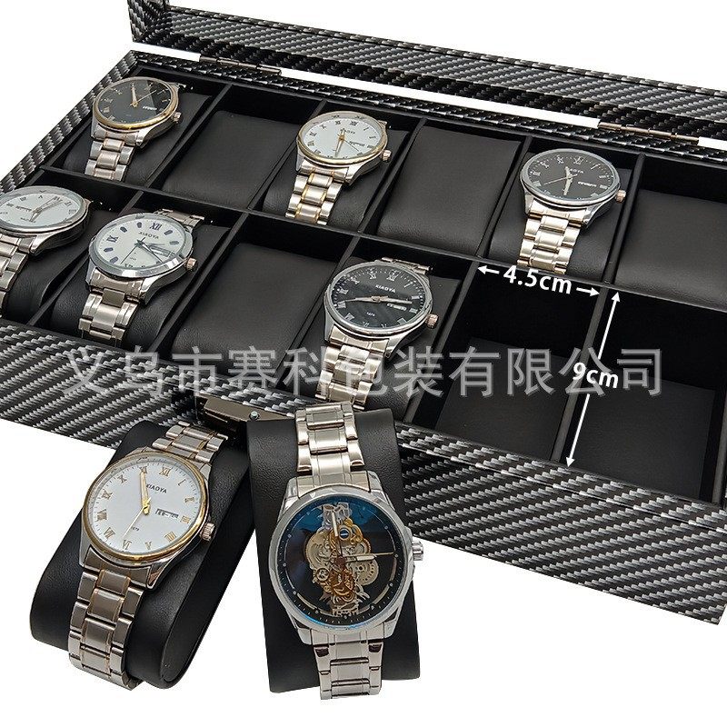 in stock Wholesale Carbon Fiber Grain Wooden 12-Bit Watch Storage Collection Display Box 12 Pack Wooden Watch Box