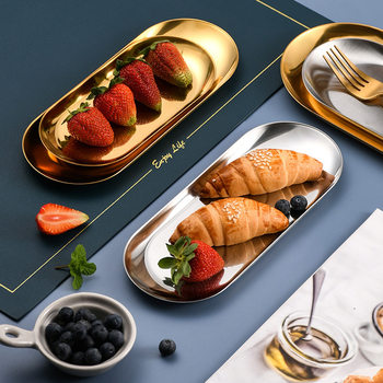 Retro 304 Stainless Steel Golden Oval Plate Commercial Towel Tray Ins Jewelry Tray Dessert Tray Snack Plate