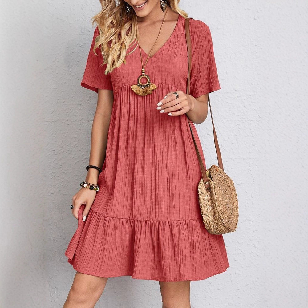 Loose Casual Short Sleeve High Waist Flowy Dress Summer Collection Womens Fashion Wholesale Available