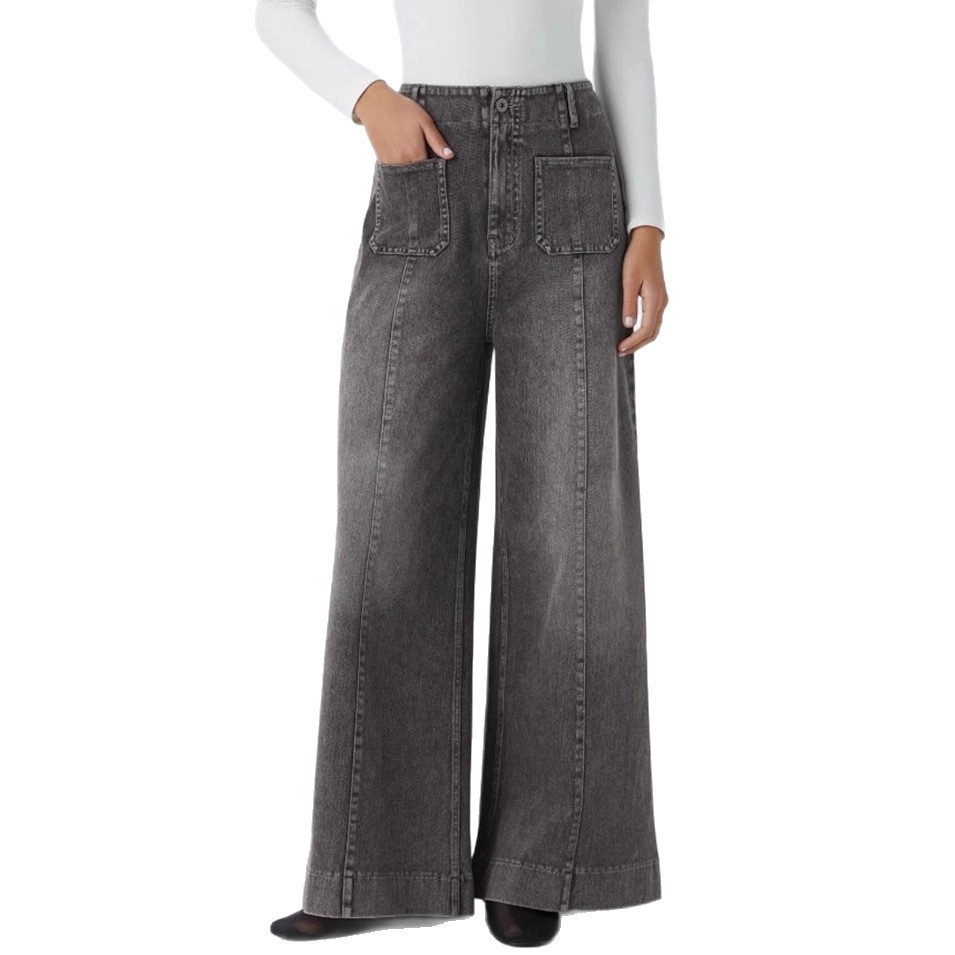 High Waisted Pocketed Patchwork Button Zipper Wide Leg Jeans Womens Fashion Fall Winter Collection Wholesale Available