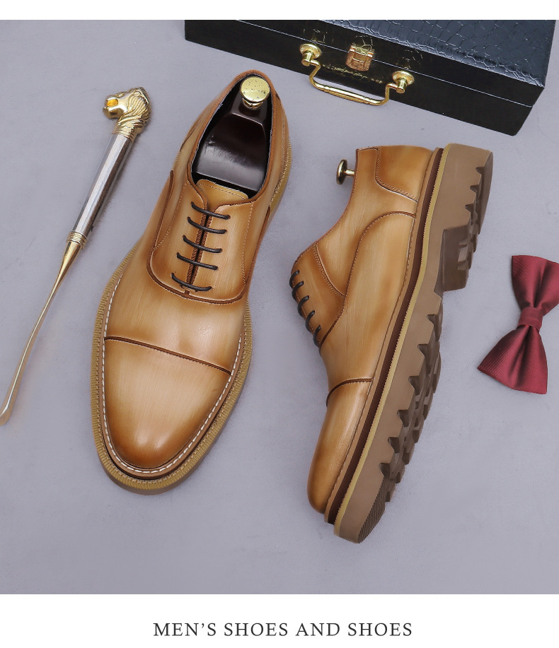 Giày Oxford nam da bò thật mũi tròn ba đường may, giày công sở và giày cưới — màu đen, Màu trắng, Màu be