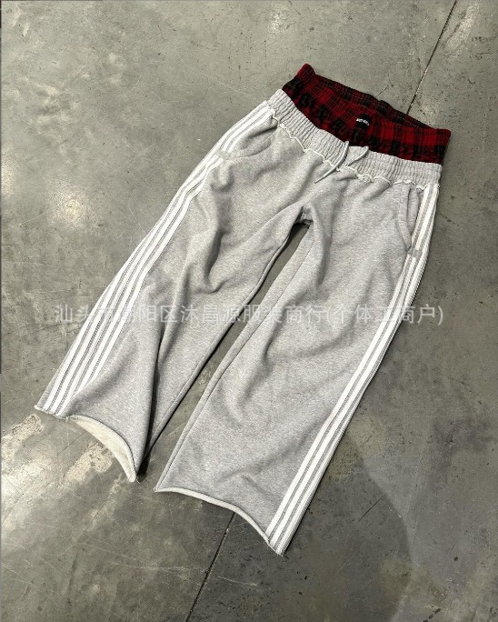 Cross-border American street double waist tie casual pants men y2k retro Harajuku straight pants high waist hip hop sports pants