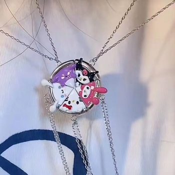Sanrio Magnetic Necklace Douyin Same Style Kurome Baku Melody Cinnamon Dog Kt Cat Pizza Sticker Necklace