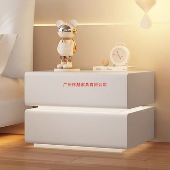 Solid Wood Cream Bedside Table Leather Simple Home Modern Small Bedroom Bedside Table Simple Storage Cabinet Free of Installation