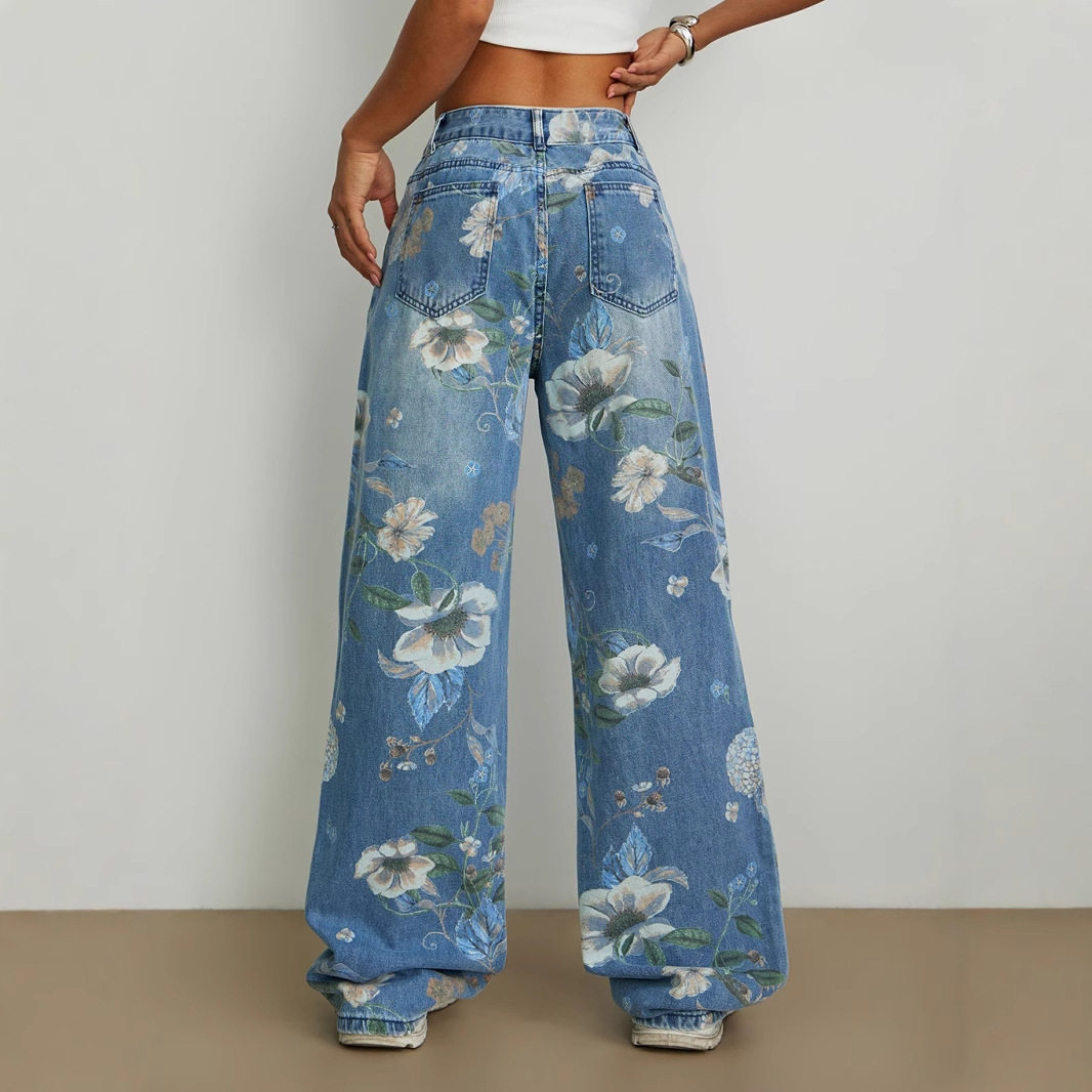 Loose Fit Wide Leg Jeans Printed Denim Street Style Casual Wear Ready to Ship Wholesale Available