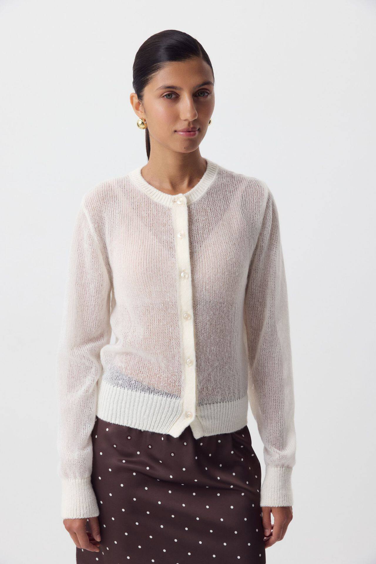 Soft Knit Cardigan Hollow Out Design Round Neck Long Sleeve Casual Chic for Spring and Autumn Wholesale Available