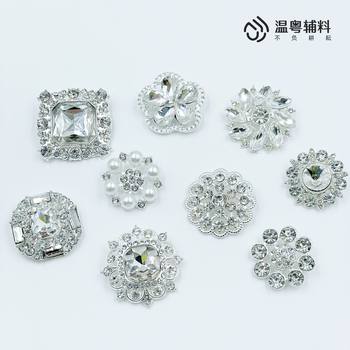 Square Button Metal High-grade Rhinestone Pearl Glass Coat Fur Fragrant Style Decorative Buckle Garment Accessories Accessories