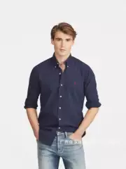 Business casual button down collar shirt solid color pony embroidery men's fashion all cotton Oxford spinning Ralph long sleeved shirt men