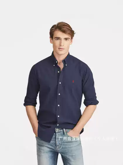 Business casual button down collar shirt solid color pony embroidery men's fashion all cotton Oxford spinning Ralph long sleeved shirt men