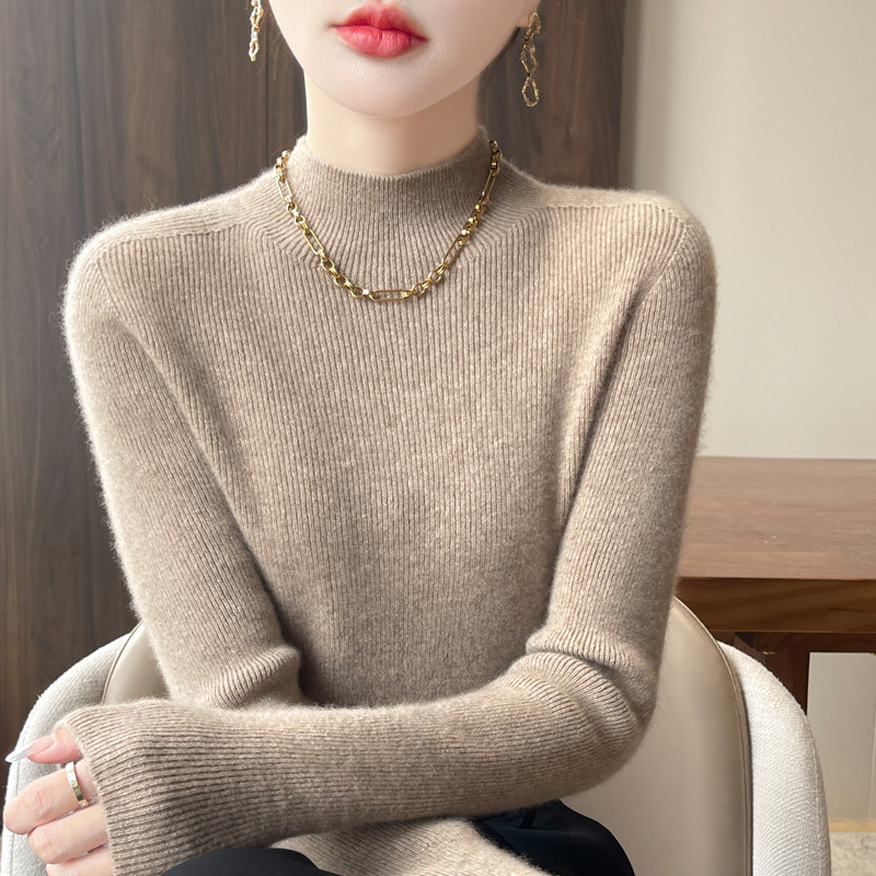 First-line ready-to-wear autumn and winter thickened semi-high collar base shirt women's interior slim-fit slimming foreign-style soft waxy knitted sweater