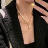 Shaped Freshwater Pearl Ring Stitching Necklace Korean Fashion Elegant Internet Celebrity Design Sense Metal Pearl Clavicle Chain