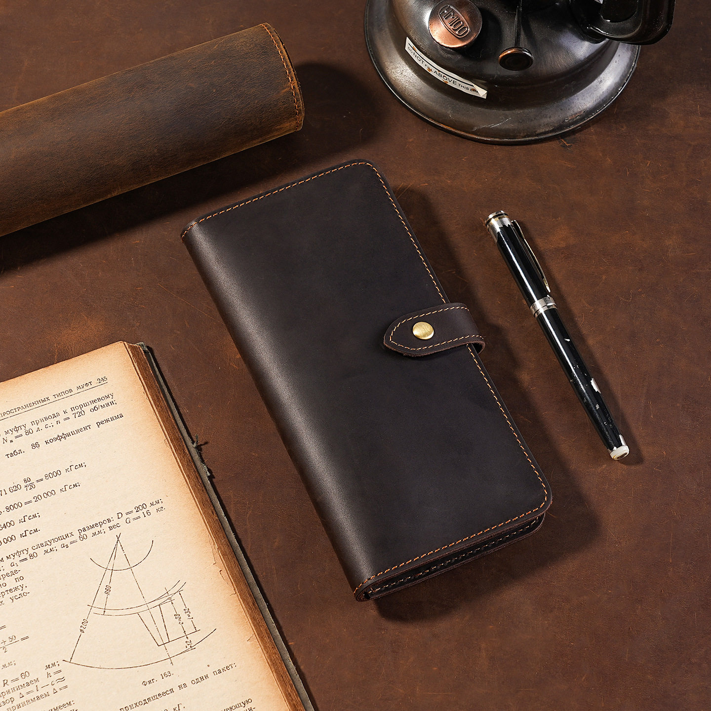 European and American Crazy Horse Leather Long Men's Wallet Full-Grain Cowhide Multi-Card Slot Men's Wallet with Snap Button Retro Long Wallet