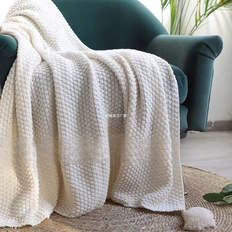 Scandinavian Style Sofa Blanket Office Nap Blanket Tassel Knitted Ball Wool Casual Air Conditioning Small Blanket Spring & Fall