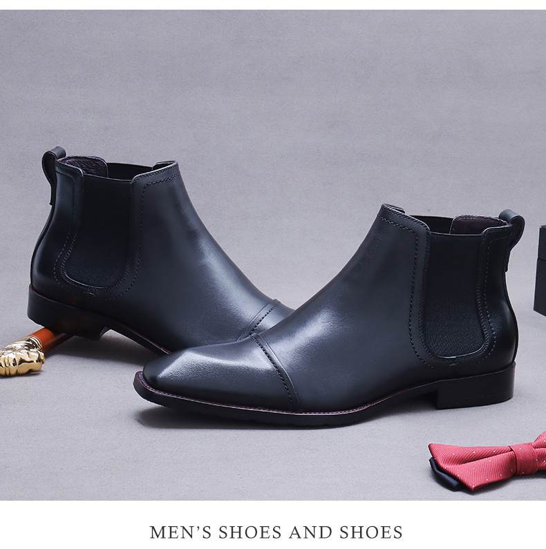 Giày boot nam da bò thật cổ thấp kiểu Chelsea đế cao su — Màu đen, Màu cà phê