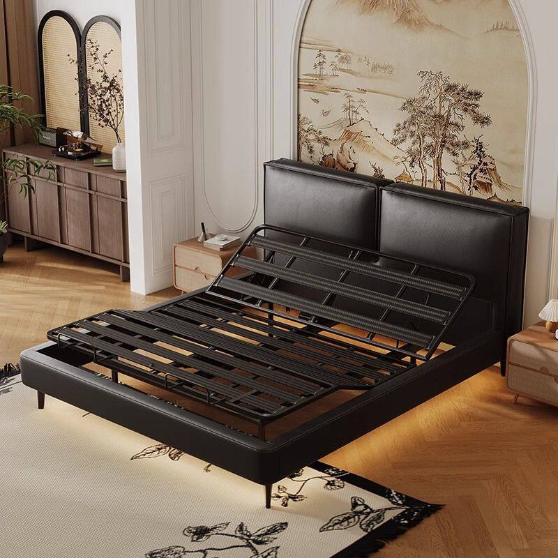 Electric Suspended Tofu Block Italian Leather Bed Bedroom Remote Control Multi-Functional Double Bed Intelligent Lifting Wedding Bed