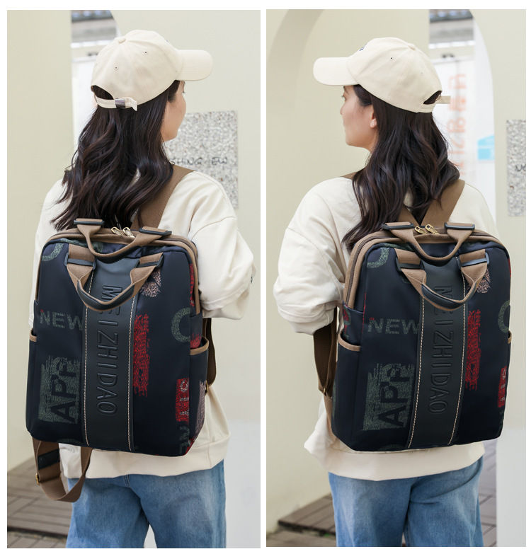 Ba lô nữ vải Oxford chống nước nhiều ngăn khóa kéo — Lá phong mùa thu, Nhịp điệu của màu đen, xanh xu hướng quốc gia, Xu hướng quốc gia màu xám