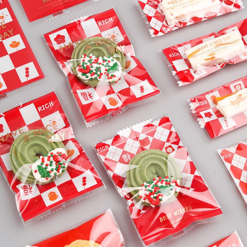 New Year festive plaid bag thickened biscuit bag snowflake candy fruit bag toffee bag Black Sesame raw milk soft cake