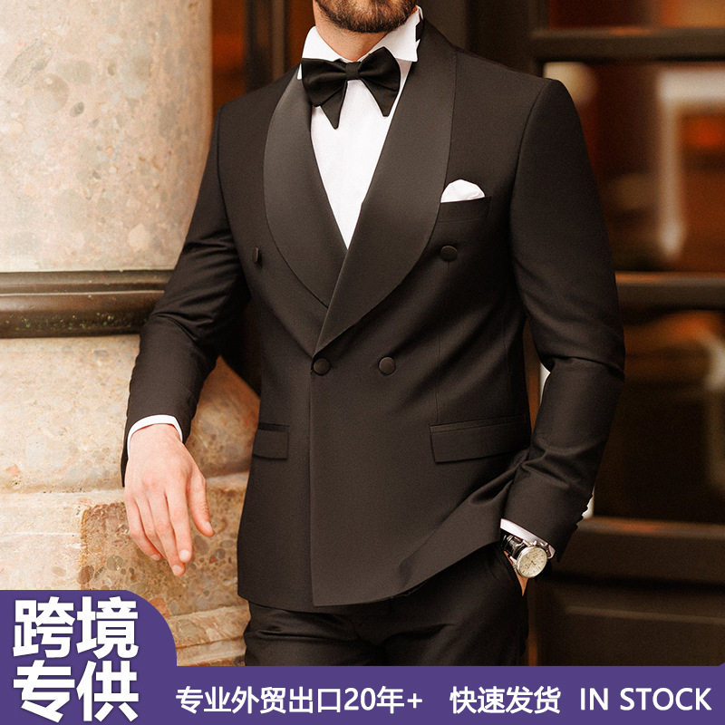 men's suit double-breasted men's two-piece suit American retro pointed collar new business casual suit