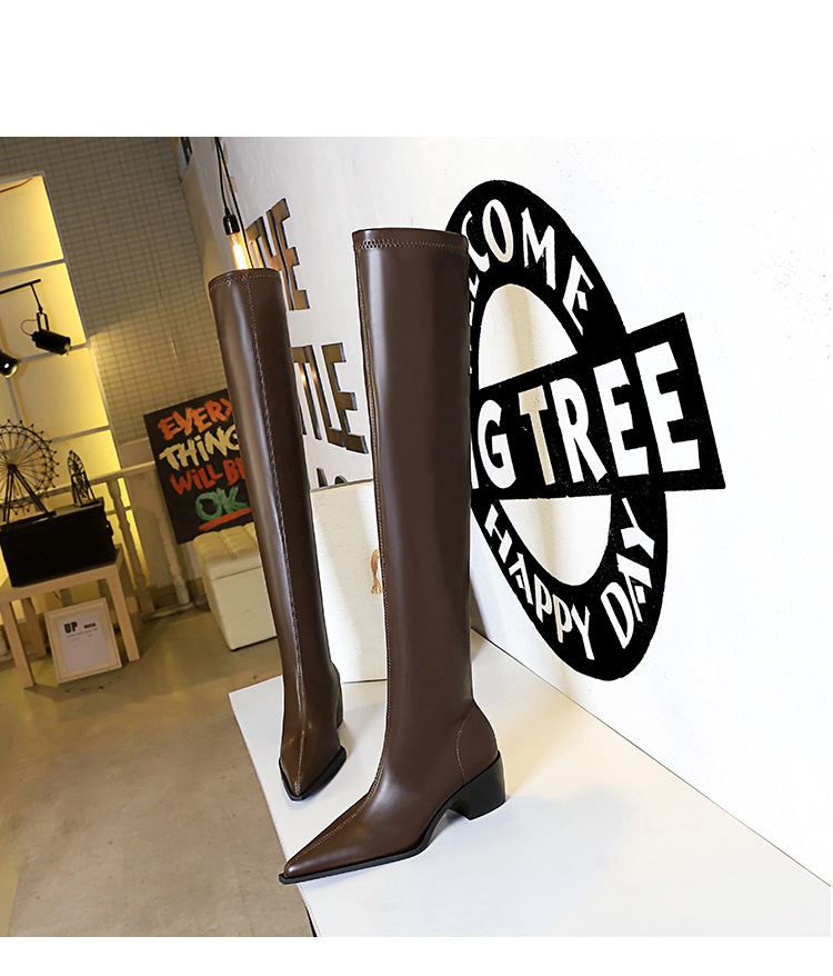 Boot nữ cổ cao quá gối gót vuông mũi nhọn phong cách thanh lịch — Màu cà phê, Màu đen, Màu Kaki