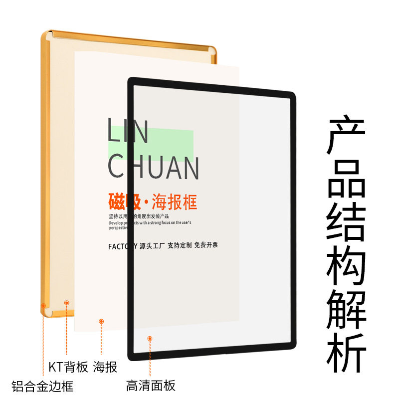 Elevator Advertising Frame Aluminum Alloy Photo Frame Rounded Corner Magnetic Poster A3 Business License Frame A4 Picture Frame Wall Hanging Display Frame