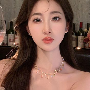 New Summer Fashion Accessible Luxury Niche Design Classy Colorful Tassel Zircon Clavicle Necklace Women Jewelry Wholesale