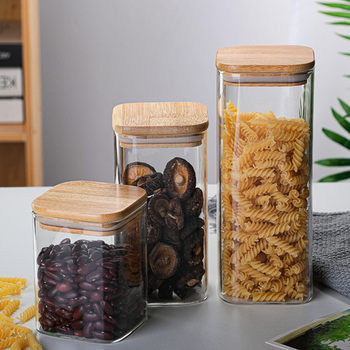 Square High Borosilicate Glass Storage Jar Food Grade Household Grain Sealed Jar Food Storage Jar Seasoning Jar