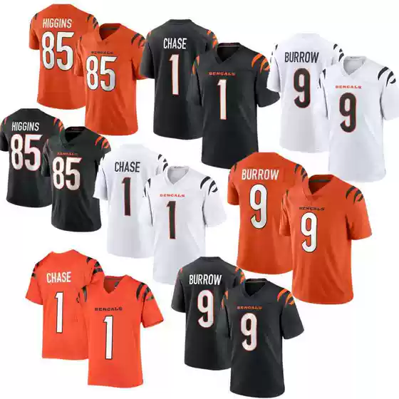 Thorny Jersey Bengals Embroidered Rugby Uniform Foreign Trade Wholesale 1 # Chase 9 # Burrow 85 #