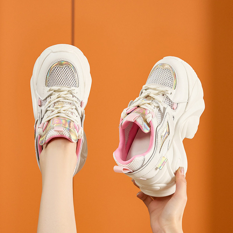 Giày thể thao nữ đế xuồng platform gót siêu cao 8cm — Trắng, Hồng, Vàng gạo, Cam