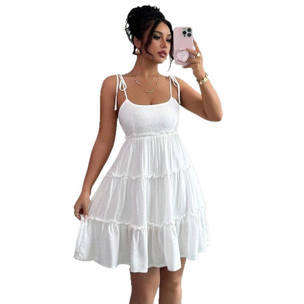 French Style Womens Summer Dress Elegant A Line Lace Up Sleeveless Cake Skirt Perfect for Casual Outings