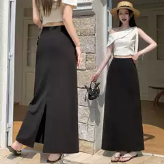Slit Suit Skirt for Women, New Spring/Summer Style, Slimming A-Line, Black, Mid-Length, for Petite Figures