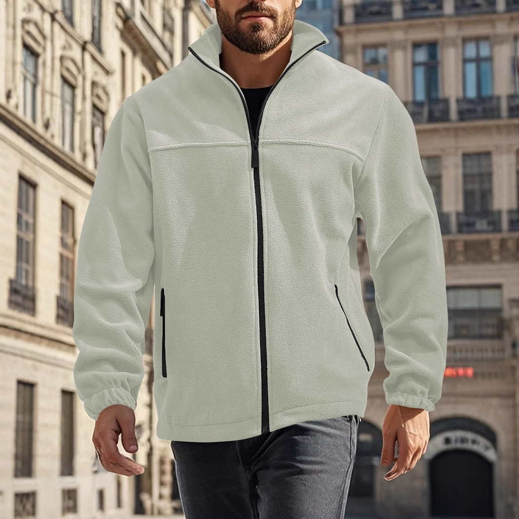 Men's Fleece Polar Fleece Jacket Spring, Autumn and Winter Outdoor Zipper Stand Collar Jacket Top