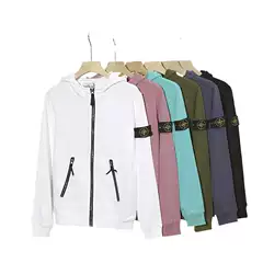 Correct Ston Stone Shirt Autumn and Winter Men's and Women's Hooded Sweatshirt Pure Color Island Sleeve Badge Style Zipper Jacket Trendy Long Sleeves